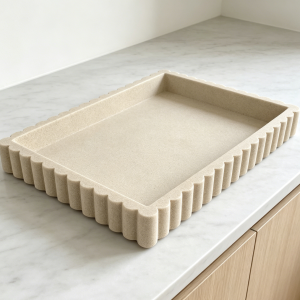 14" Beige Resin Scalloped Coffee Table Tray